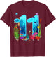 Cute 11 Ocean Sea Animal 11th Bday Party 11 Years Old T-Shirt - T-Shirt | Maroon