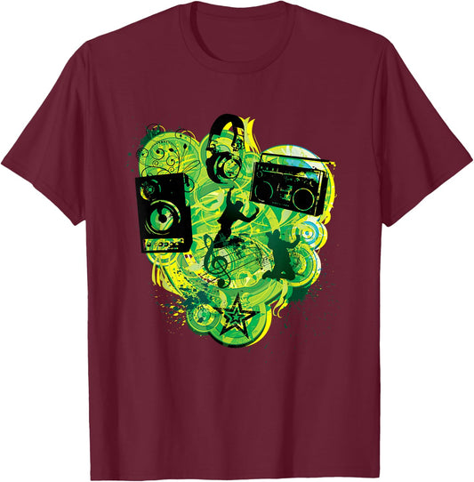 Frutiger Metro Green Dynamic Paint Splatter Composition T-Shirt - T-Shirt | Maroon