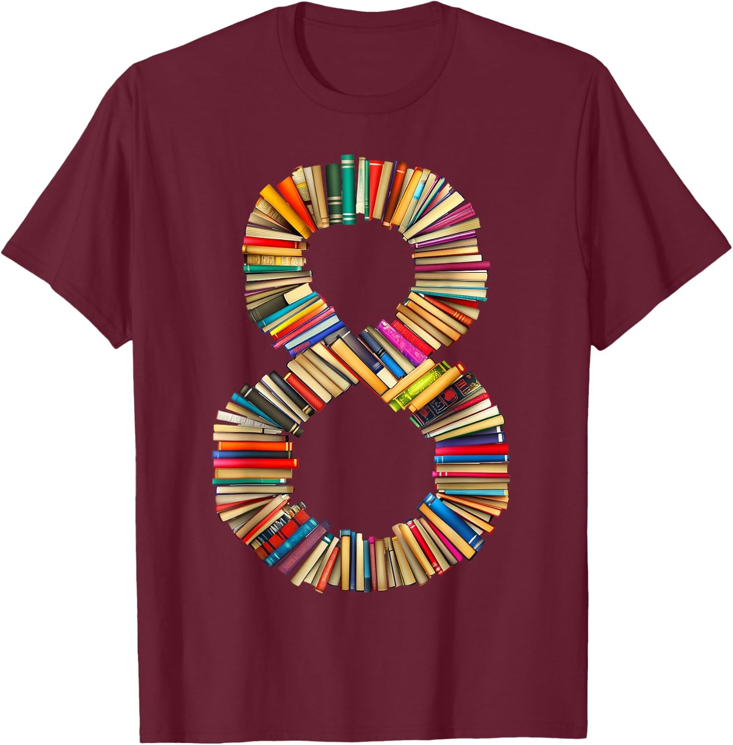 Fun 8th Birthday Books Themed 8 Years Old Boys Kids Girls T-Shirt - T-Shirt | Maroon