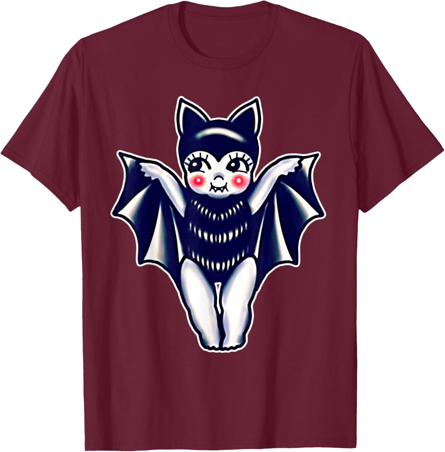Kewpie Baby Vampire Bat Traditional Tattoo Flash T-Shirt - T-Shirt | Maroon