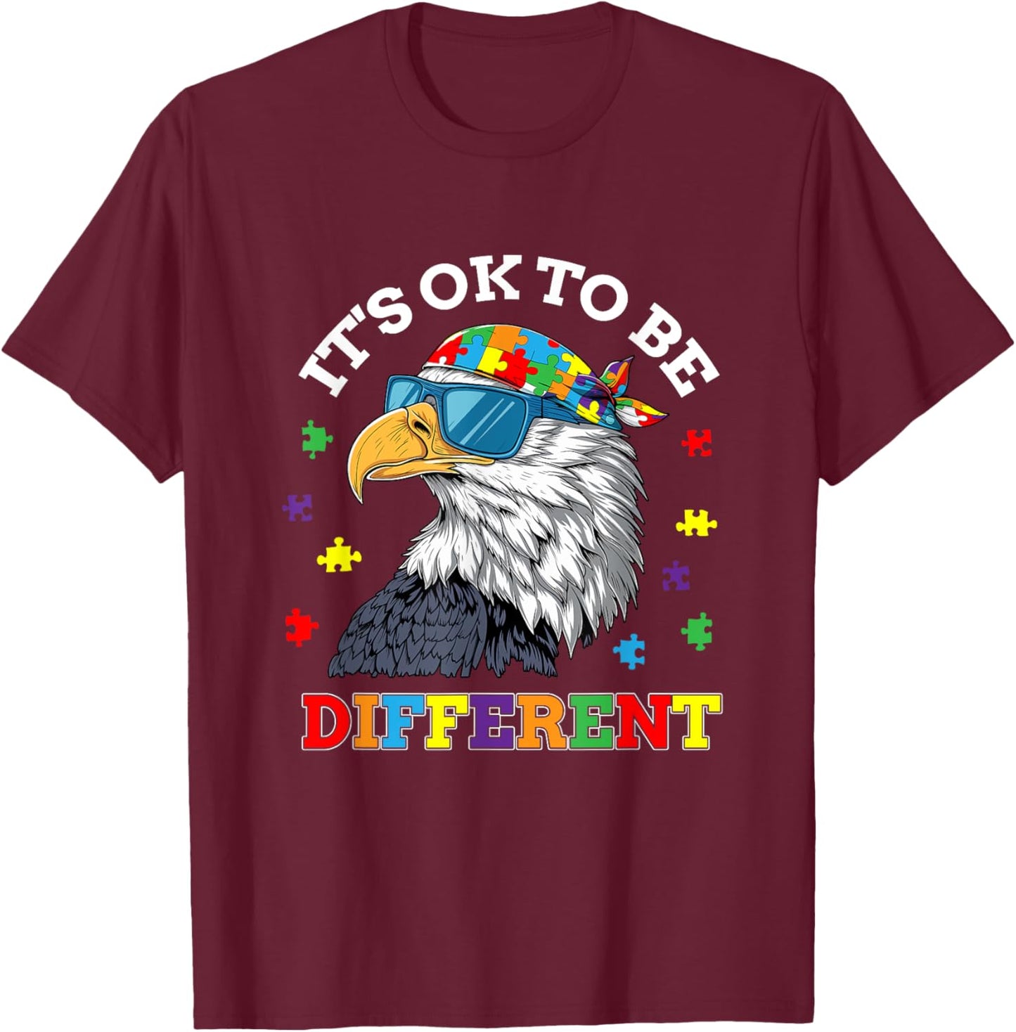 OK to Be Different Autism Awareness Eagle T-Shirt - T-Shirt | Maroon