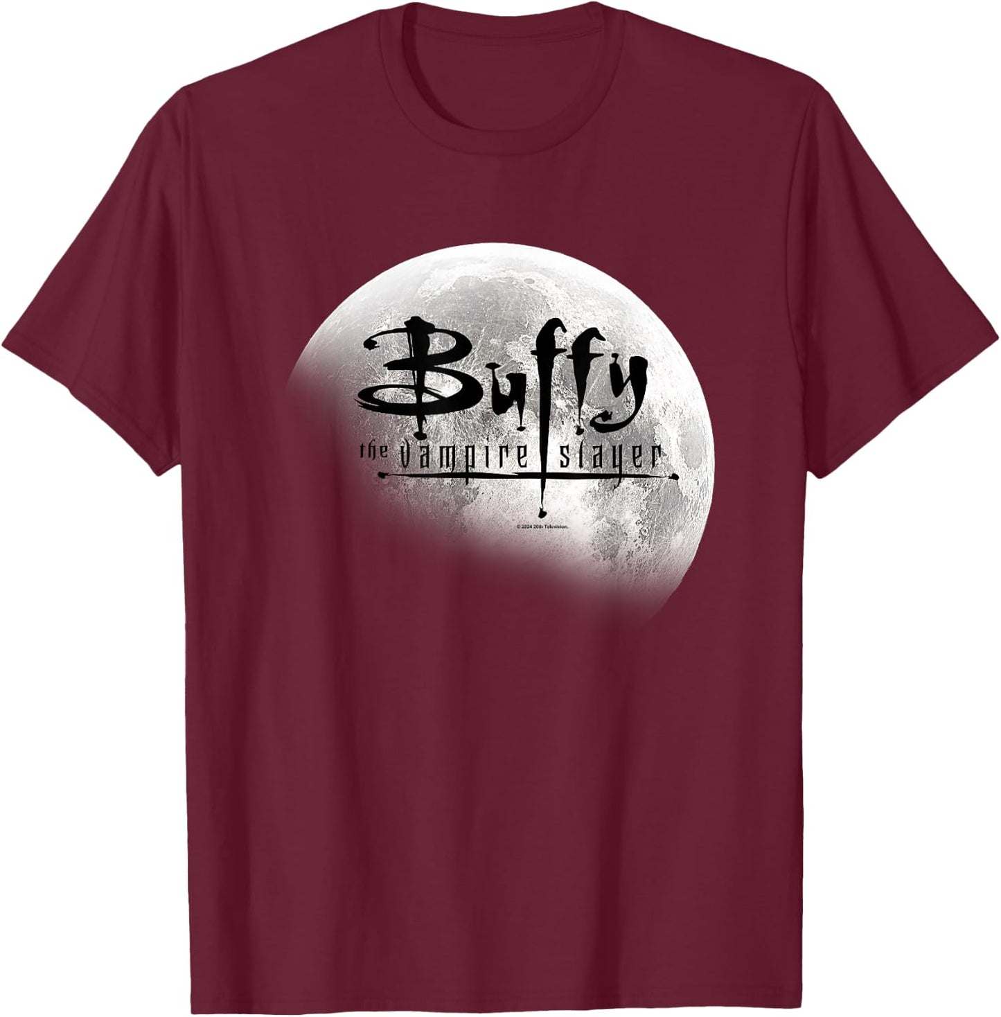 Buffy The Vampire Slayer Distressed Full Moon Title Logo T-Shirt - T-Shirt | Maroon