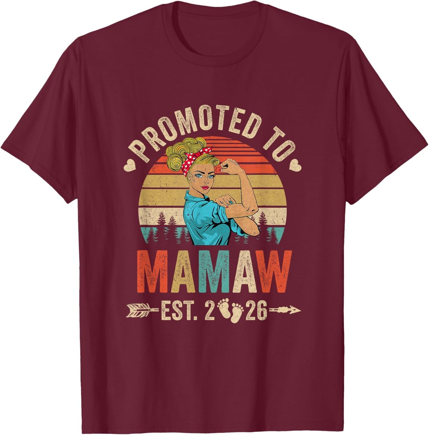 Promoted To Mamaw Est 2026 Retro First Time Mamaw T-Shirt - T-Shirt | Maroon