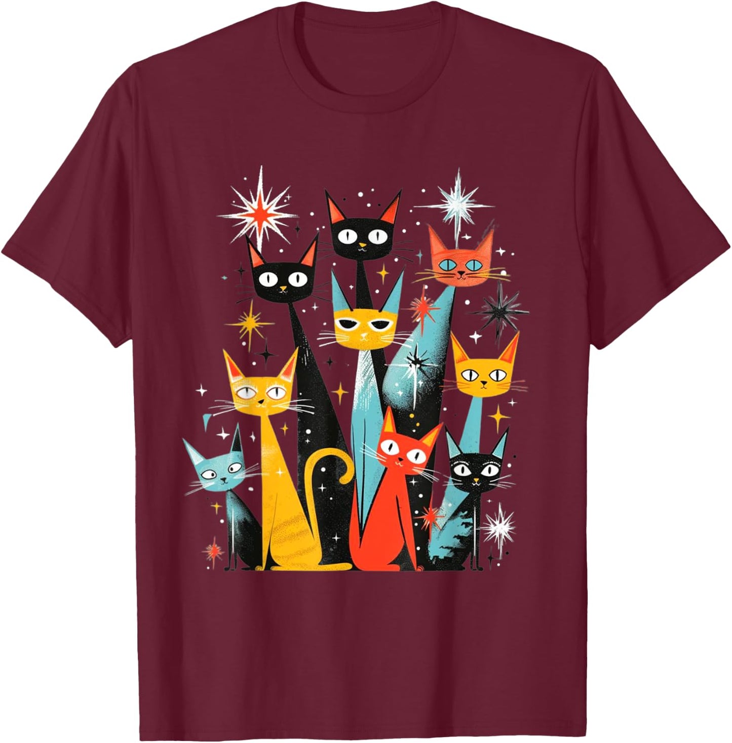 Vintage Retro Mid-Century Modern Look Cats 50s 60s Style T-Shirt - T-Shirt | Maroon