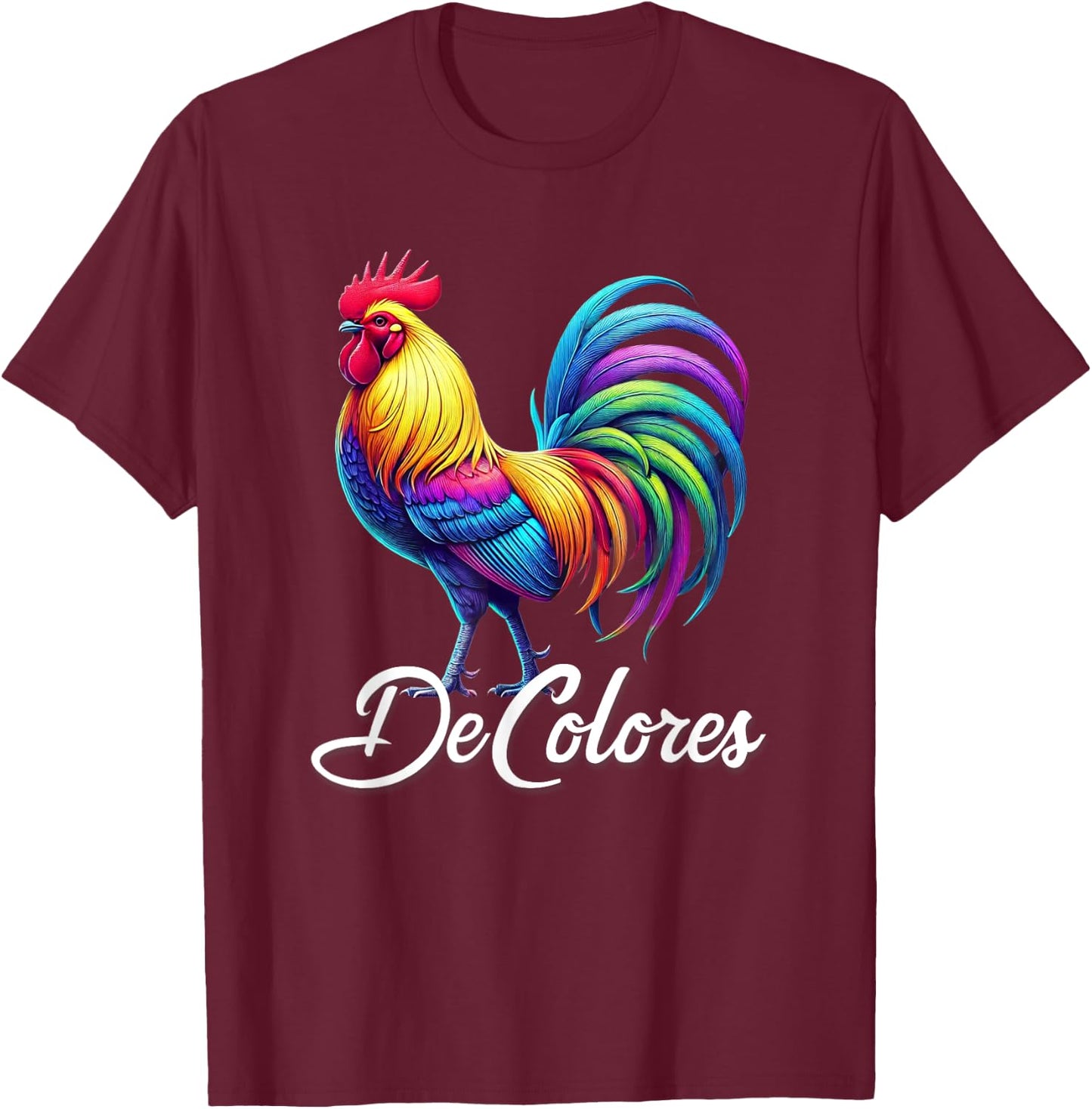 DeColores Cursillo Rainbow Rooster Catholic T-Shirt - T-Shirt | Maroon