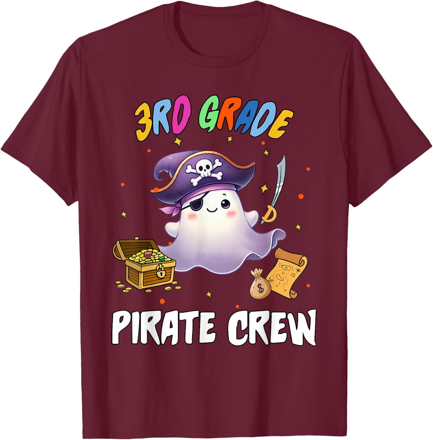 Third Grade Pirate Crew Halloween School Party Costume T-Shirt - T-Shirt | Maroon
