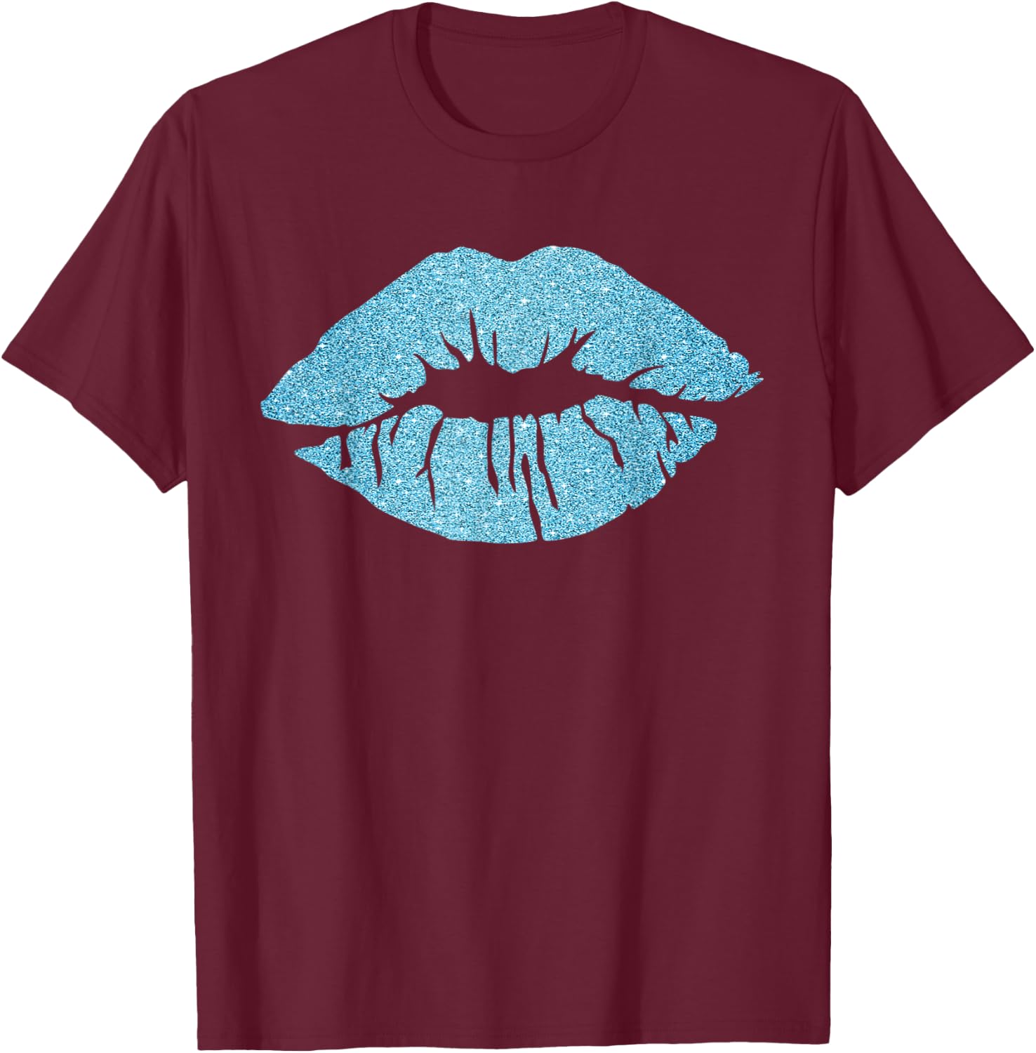 Women's Kiss Lips Blue Lips Blue Lipstick Blue Kiss T-Shirt - T-Shirt | Maroon
