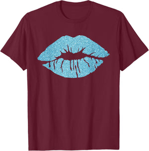 Women's Kiss Lips Blue Lips Blue Lipstick Blue Kiss T-Shirt - T-Shirt | Maroon