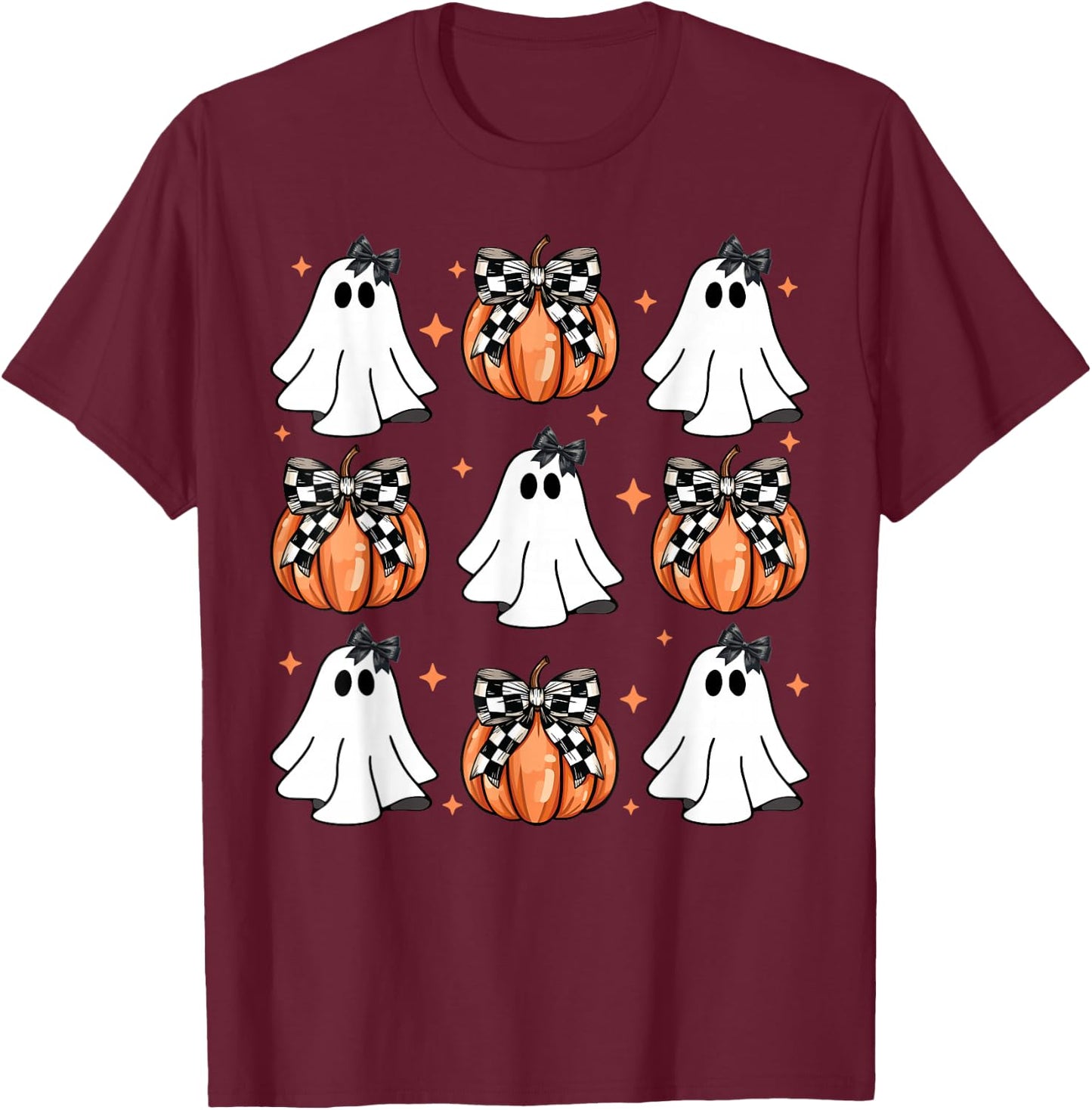Coquette Bow Pumpkin Ghost Halloween Girly Ghost Women Girl T-Shirt - T-Shirt | Maroon