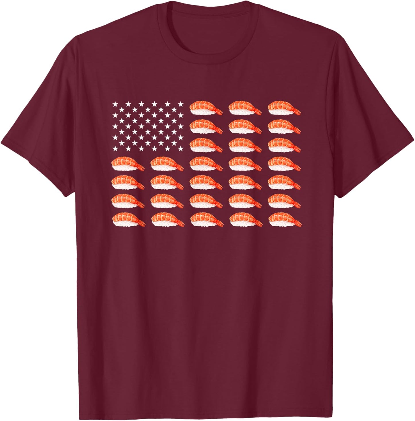 Sushi USA Flag Japanese Funny American Flag Kawaii Anime T-Shirt - T-Shirt | Maroon