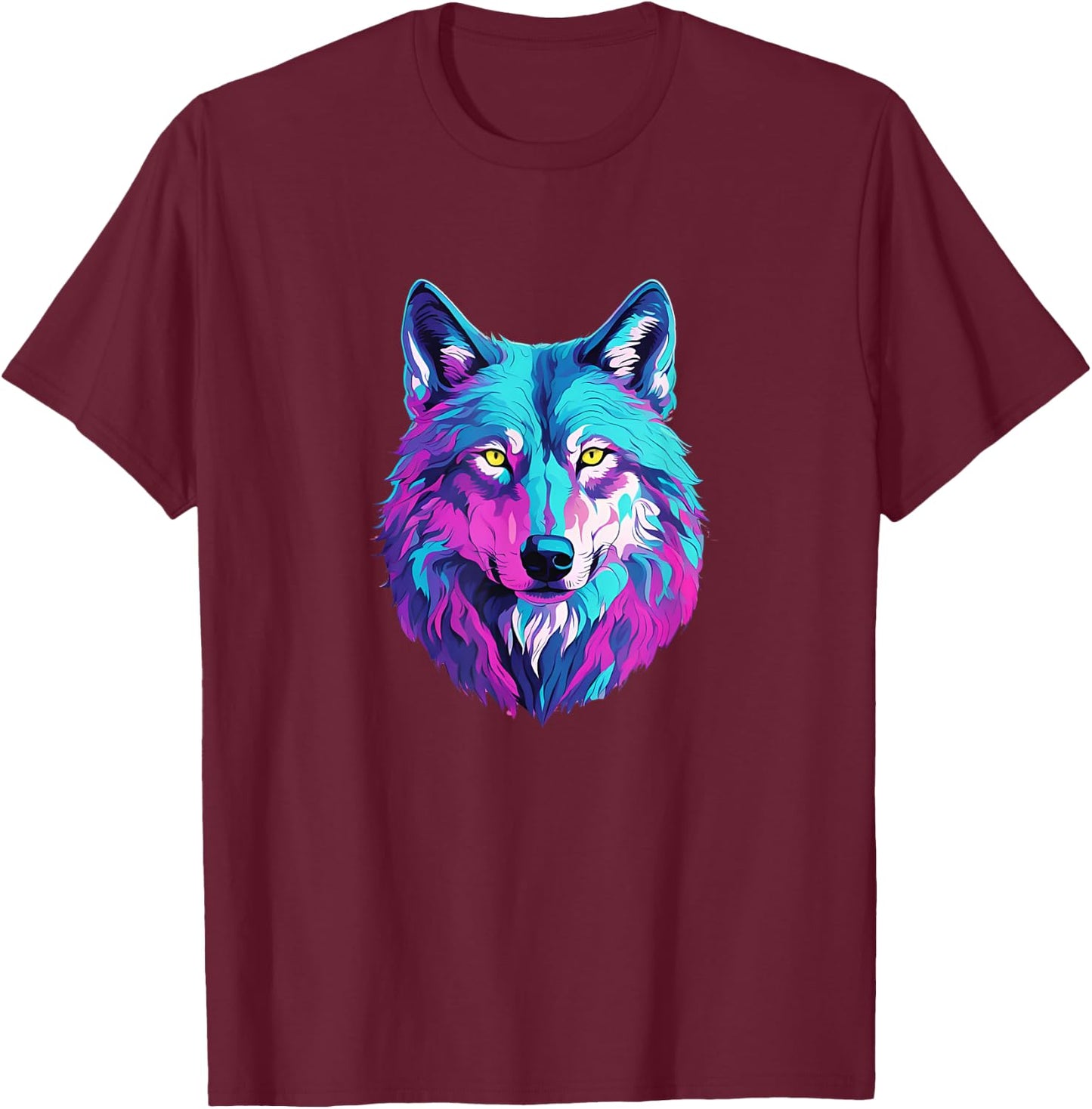Vibrant Multicolored Wolf T-Shirt - T-Shirt | Maroon