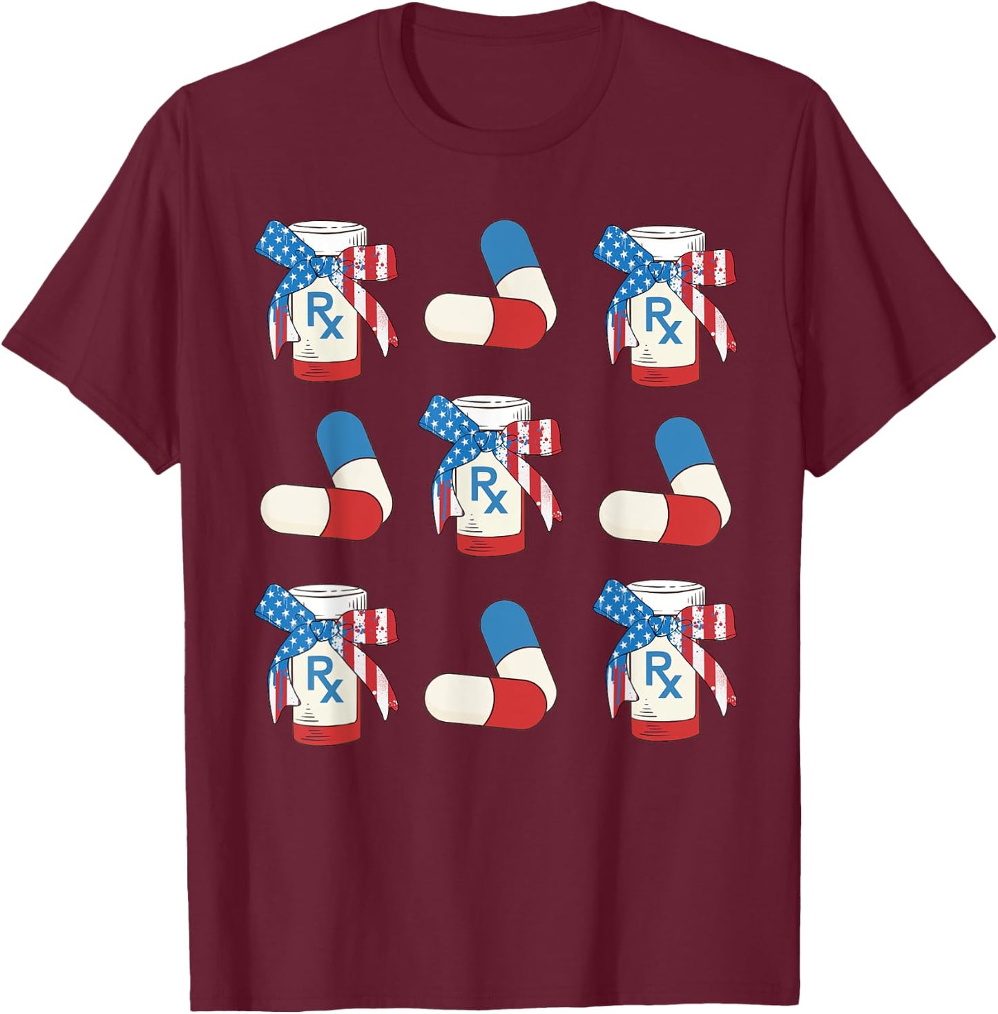American Flag Bows Pills Pharmacy Pharmacist Squad 4th July Men T-Shirt - T-Shirt | Maroon