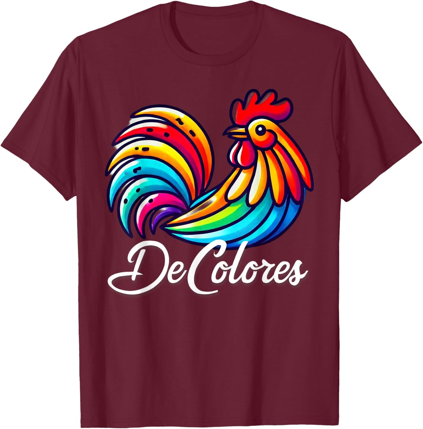 DeColores Cursillo Rainbow Rooster Catholic T-Shirt - T-Shirt | Maroon