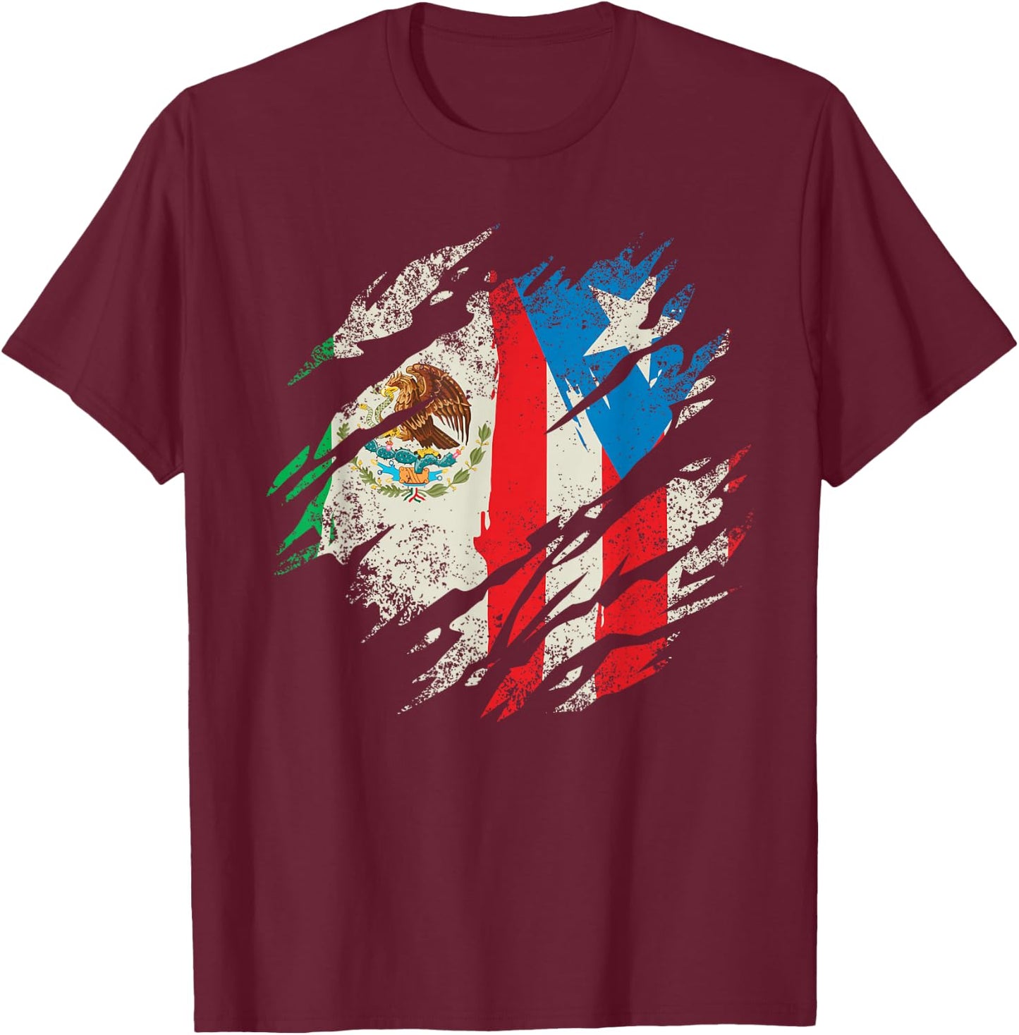 Mexican Puerto Rican Flag Puerto Rico Mexico Hispanic Retro T-Shirt - T-Shirt | Maroon