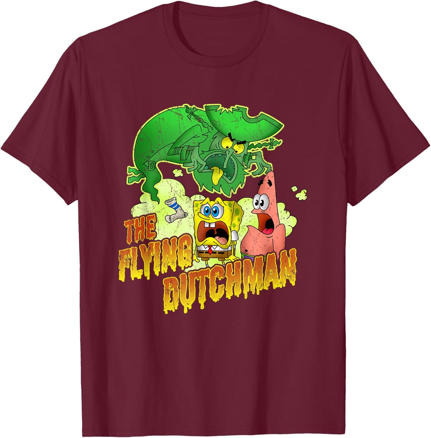 SpongeBob SquarePants The Flying Dutchman Distressed T-Shirt - T-Shirt | Maroon