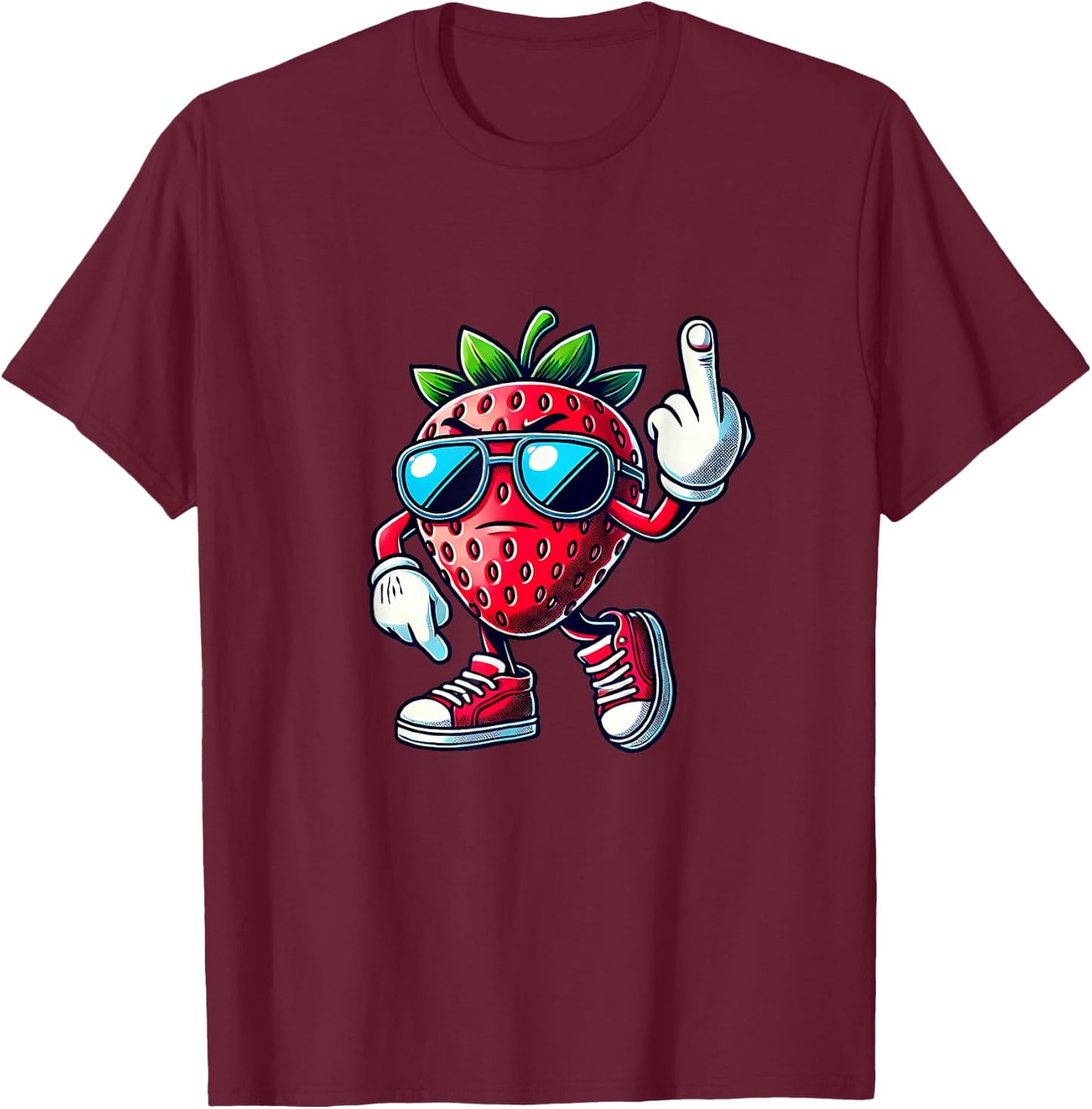 Funny strawberry fruit middle finger meme T-Shirt - T-Shirt | Maroon
