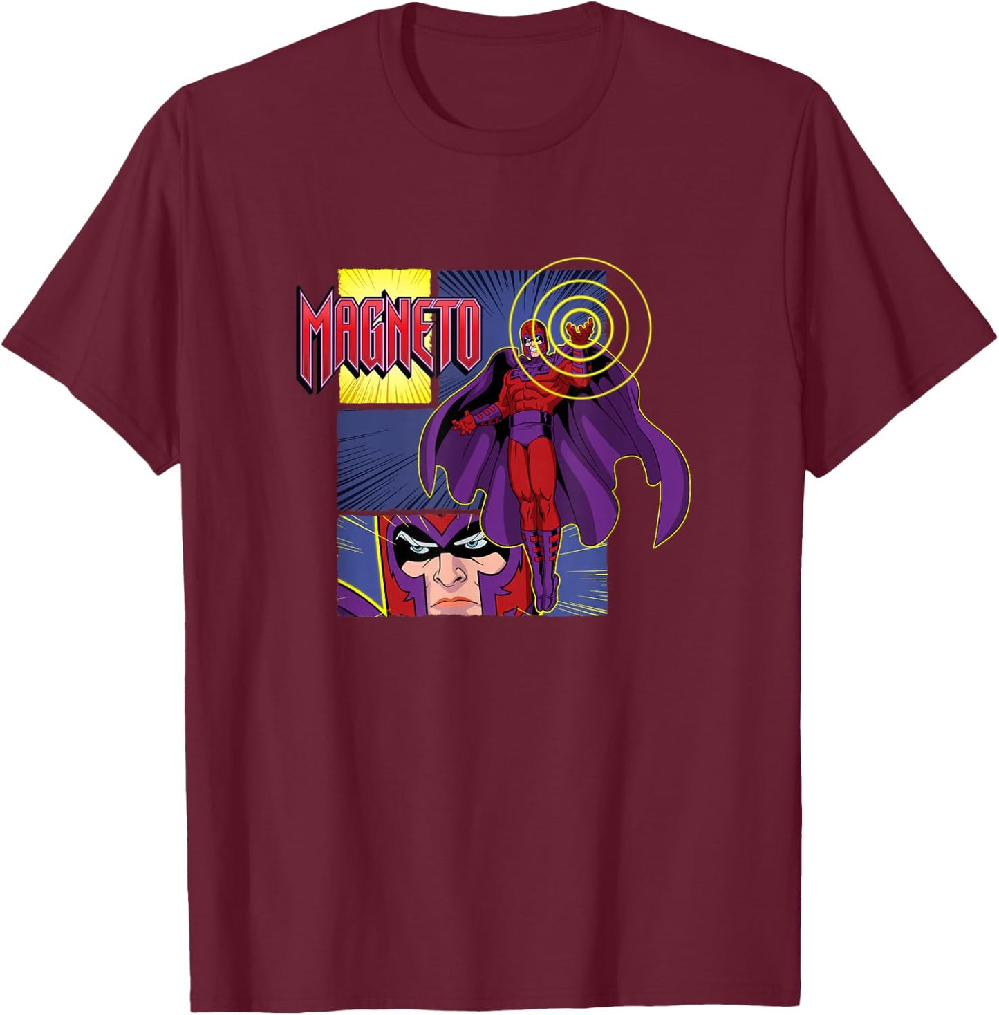 Marvel X-Men '97 Magneto Comic Book Villain Panels Vintage T-Shirt - T-Shirt | Maroon