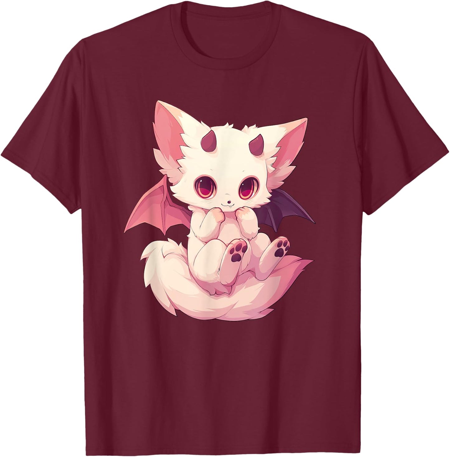 Kawaii Pastel Goth Creepy Cute Witchy Pink Demon Winged Fox T-Shirt - T-Shirt | Maroon