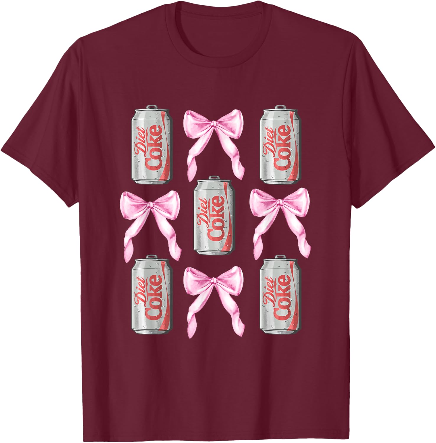Coca-Cola Diet Coke & Pink Bows Collage Logo Vintage T-Shirt - T-Shirt | Maroon