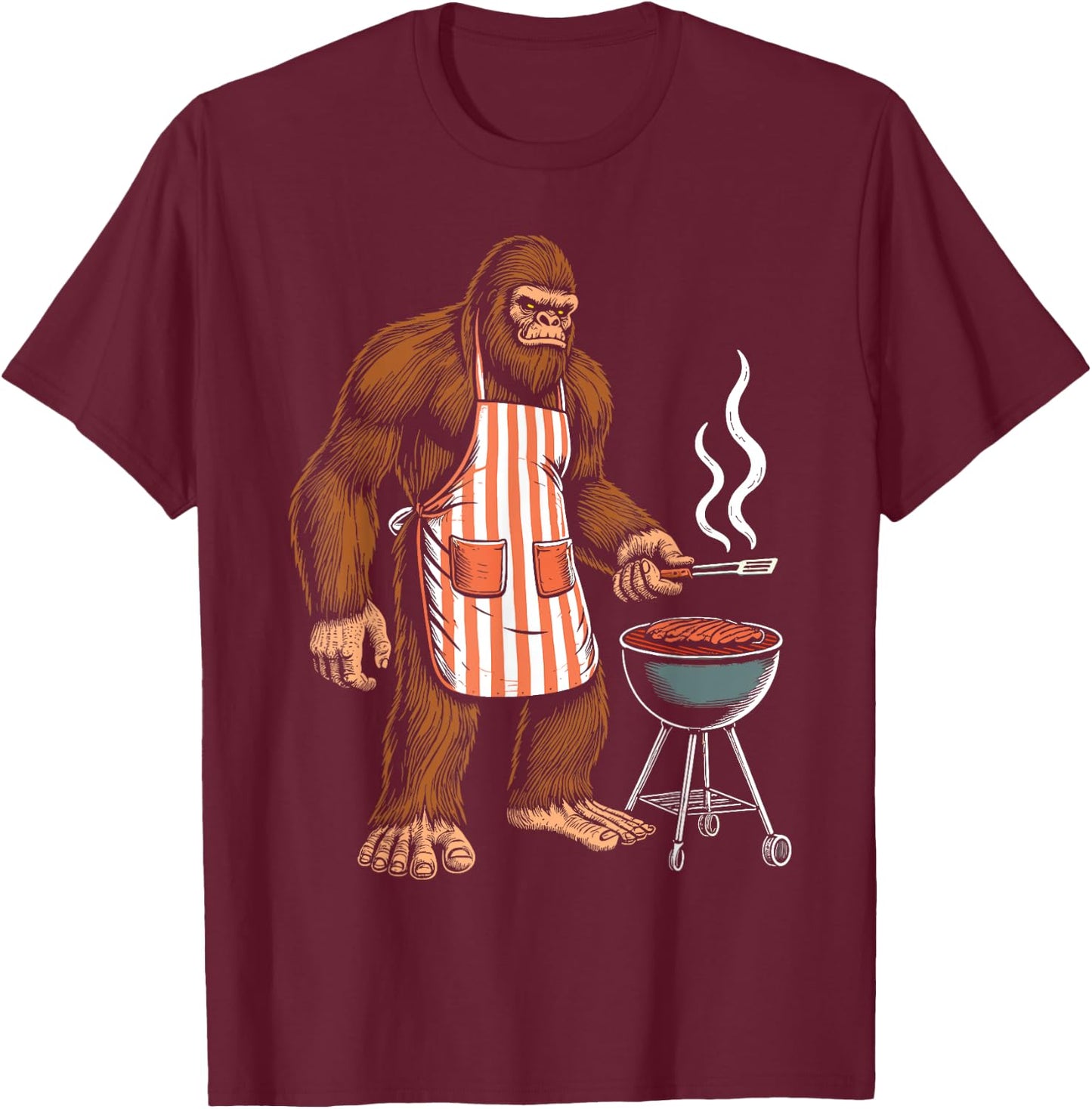 Bbq Men Funny Sasquatch Barbeque Bigfoot Bbq T-Shirt - T-Shirt | Maroon