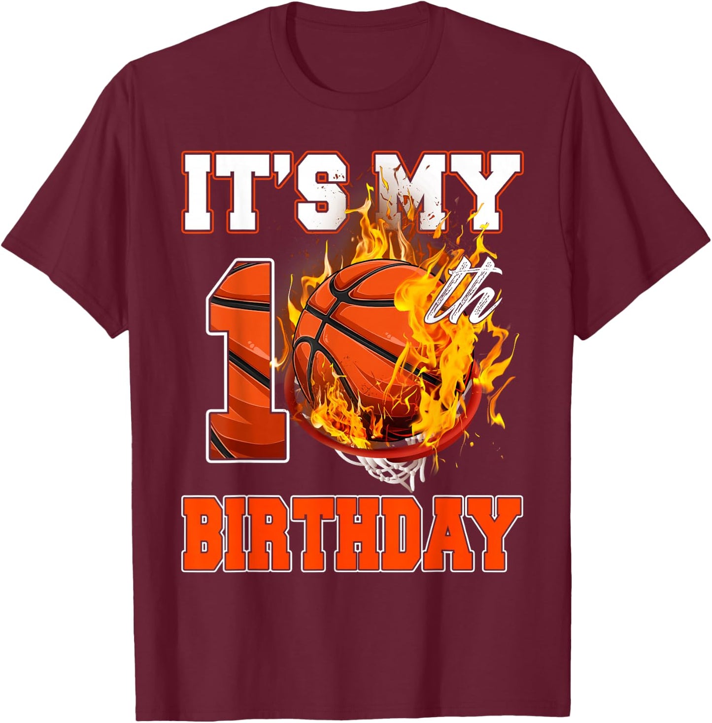 Funny It's My 10th Birthday 10 Years Old Basketball Ball Boy T-Shirt - T-Shirt | Maroon