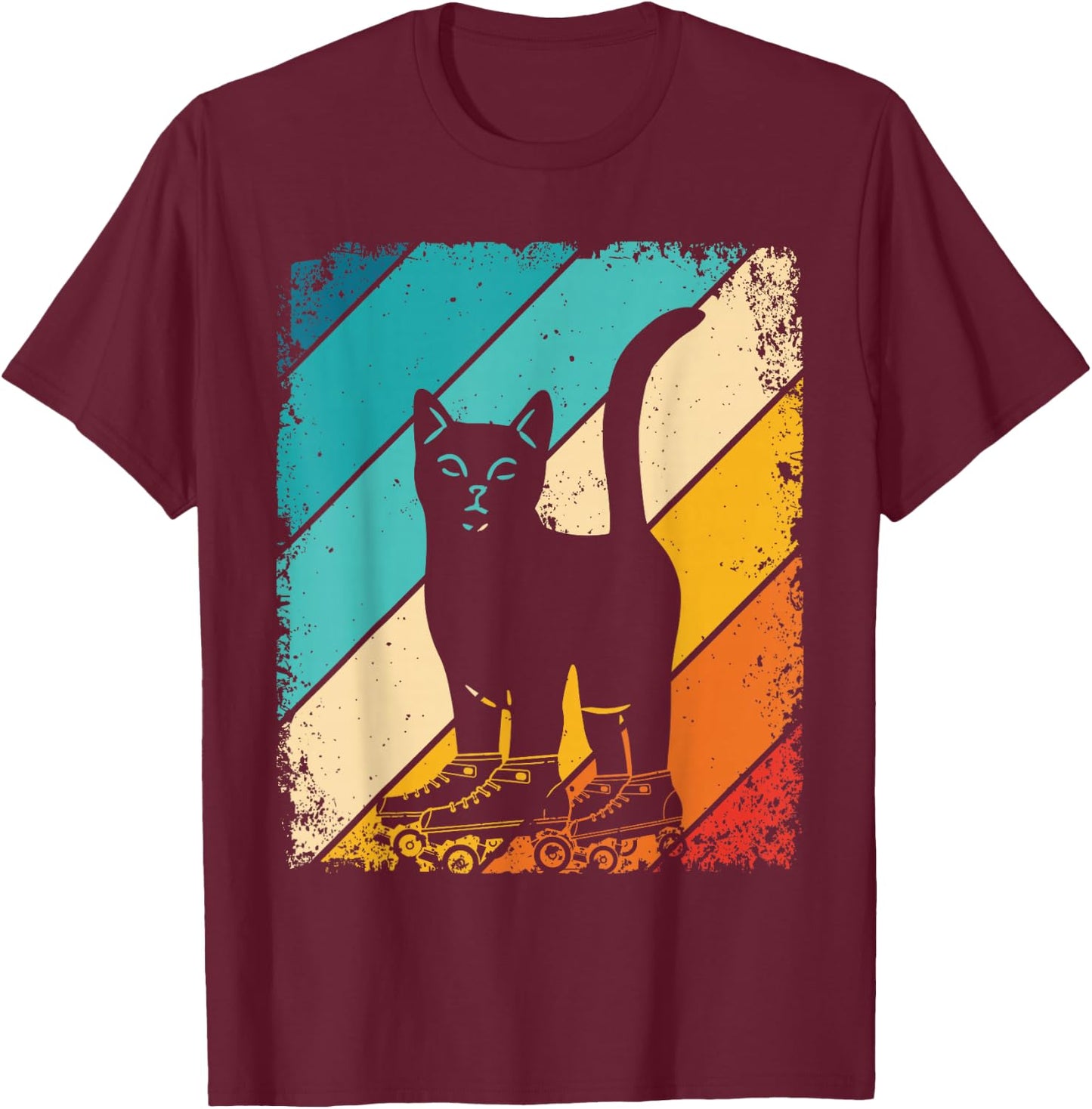 Cat Roller Skates Vintage Fun Skating Lifestyle Skates T-Shirt - T-Shirt | Maroon