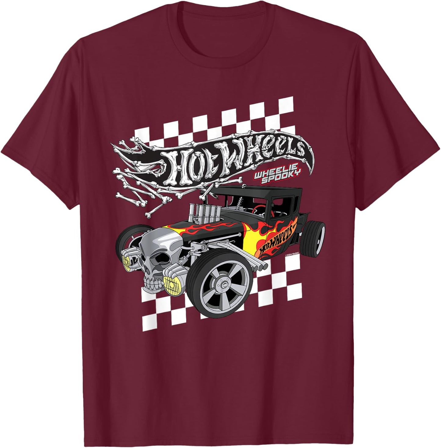 Hot Wheels - Bone Shaker Wheelie Spooky T-Shirt - T-Shirt | Maroon