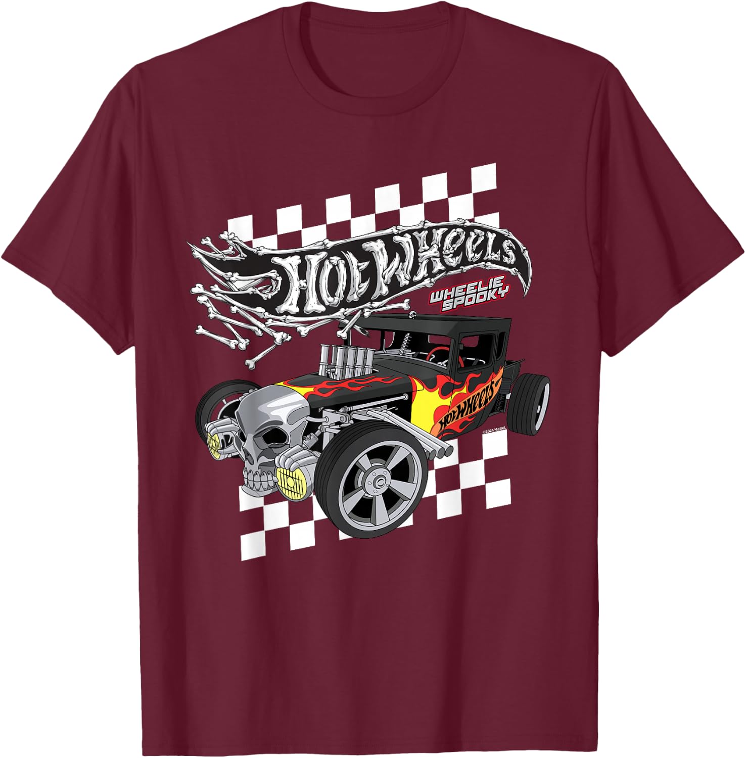 Hot Wheels - Bone Shaker Wheelie Spooky T-Shirt - T-Shirt | Maroon