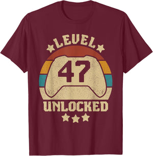 Level 47 Unlocked 47 Year Old Men Women Outfit 47th Birthday T-Shirt - T-Shirt | Maroon