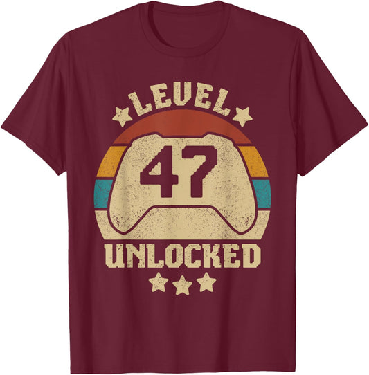 Level 47 Unlocked 47 Year Old Men Women Outfit 47th Birthday T-Shirt - T-Shirt | Maroon