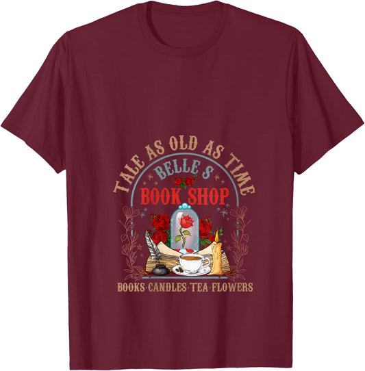 Tale As Old As Time Belle's Book Shop Book Coffee Book Lover V-Neck T-Shirt - T-Shirt | Maroon