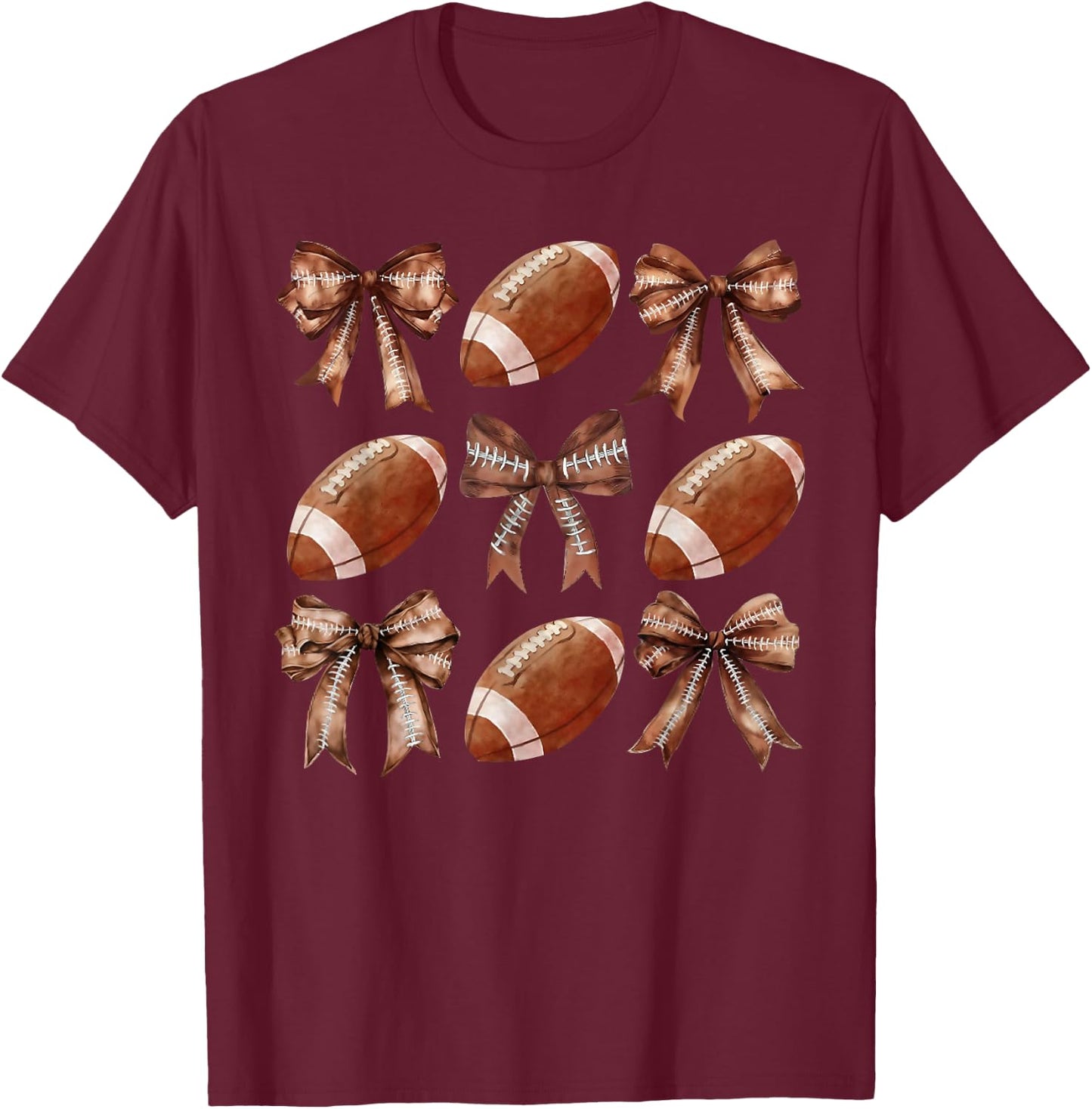 Coquette Bow American Football Thanksgiving Autumn Fall Yall T-Shirt - T-Shirt | Maroon