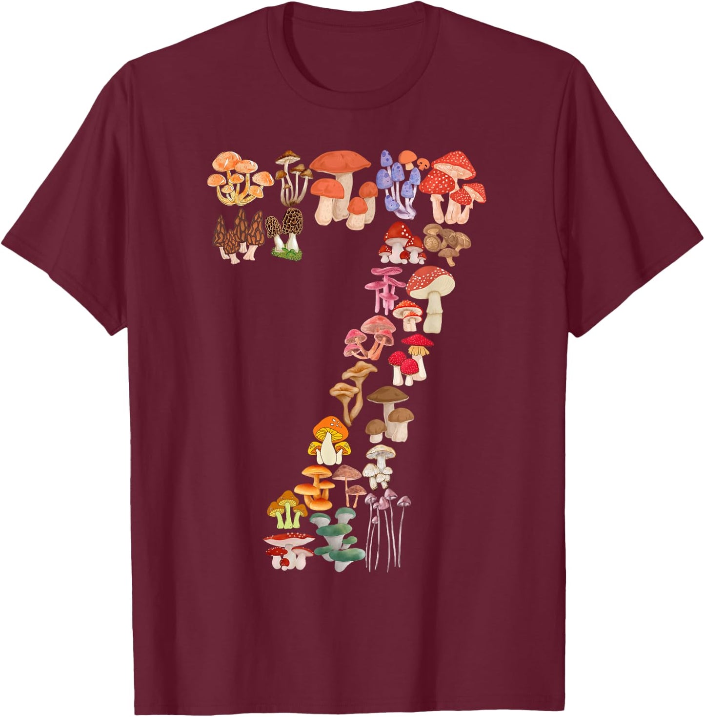 Kids 7th Birthday Mushroom Themed 7 Years Old Boys Girls T-Shirt - T-Shirt | Maroon