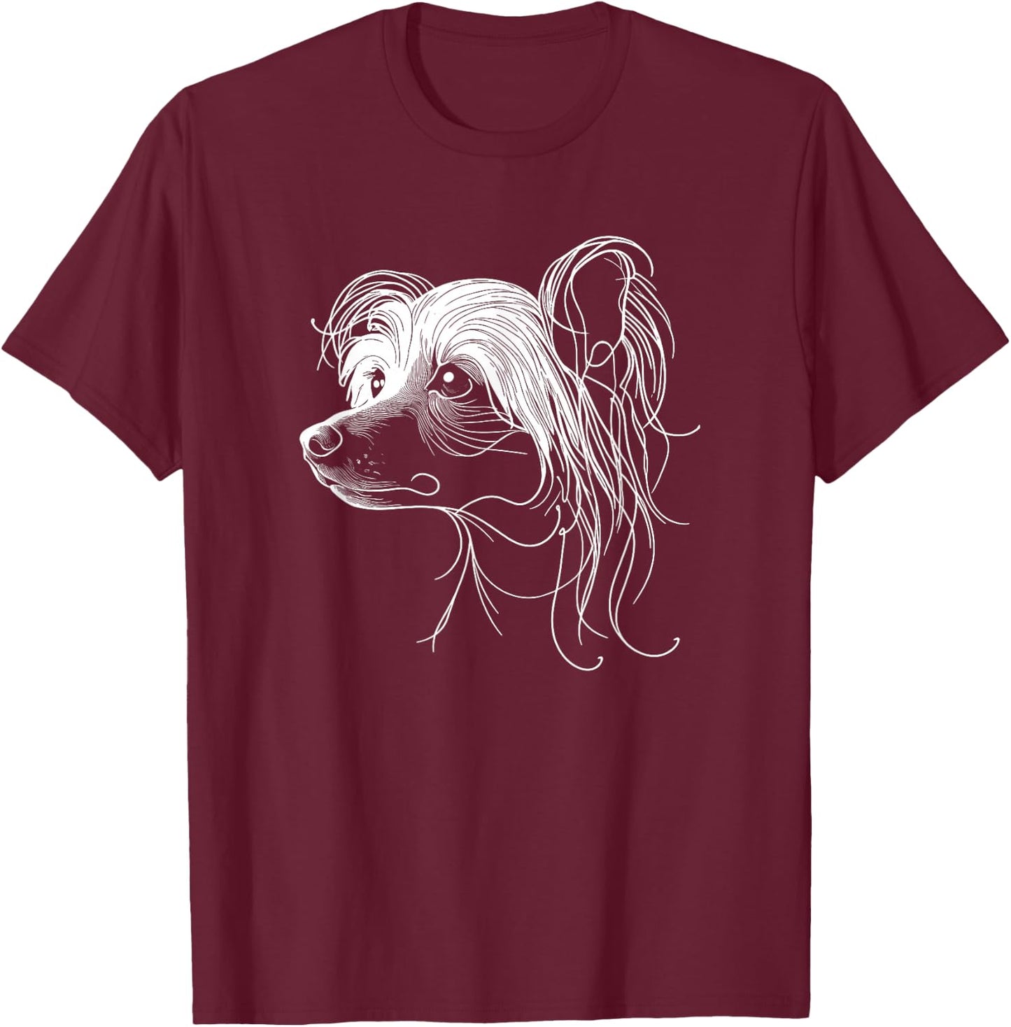 Line Art Chinese Crested Dog Crestie T-Shirt - T-Shirt | Maroon