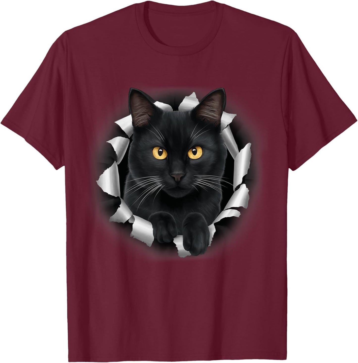 Cute Black Cat Looks From Torn Fabric For Cat Lover Women Kids T-Shirt - T-Shirt | Maroon