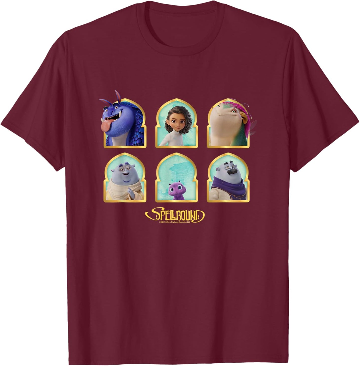 Spellbound Princess Ellian & Enchanted Crew Portraits T-Shirt - T-Shirt | Maroon