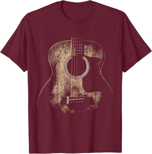Distressed Acoustic Guitar Player Rock & Roll T-Shirt - T-Shirt | Maroon