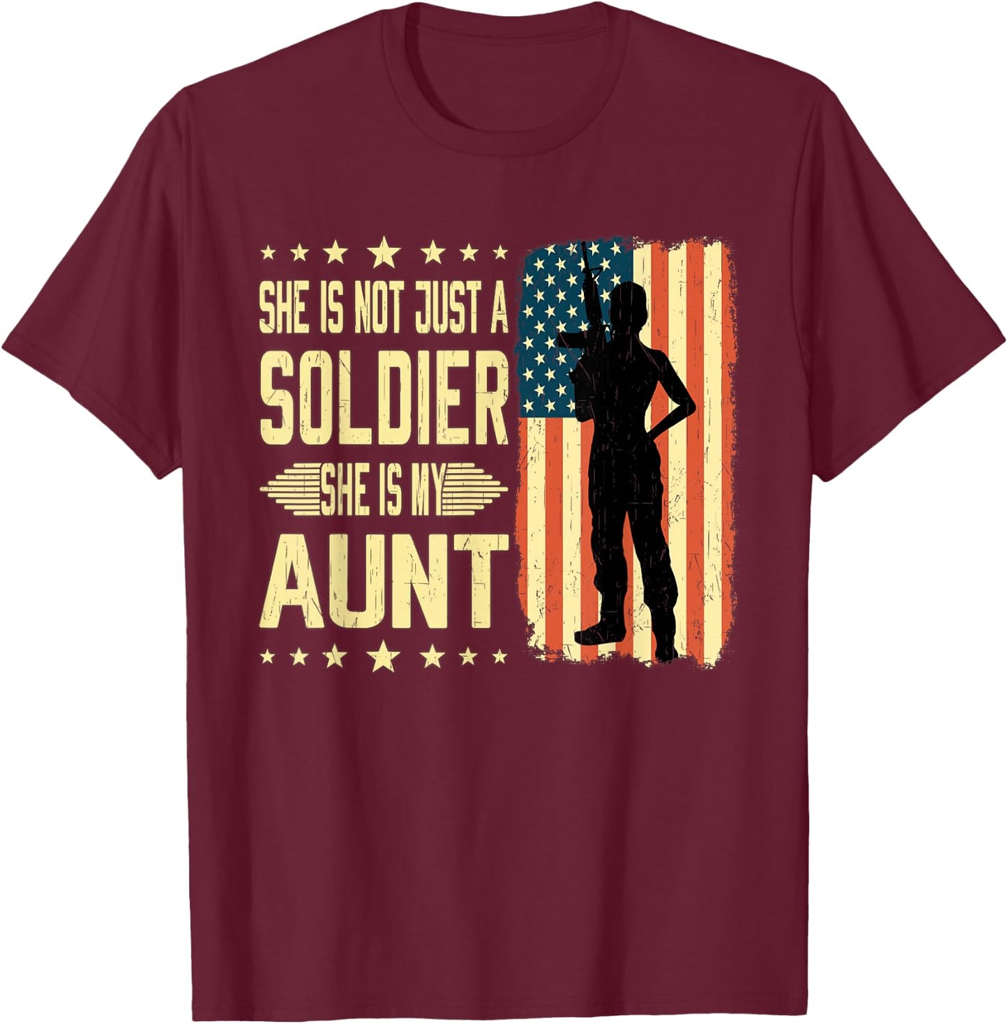 My Aunt Is A Soldier Hero Proud Army Niece Nephew Military T-Shirt - T-Shirt | Maroon