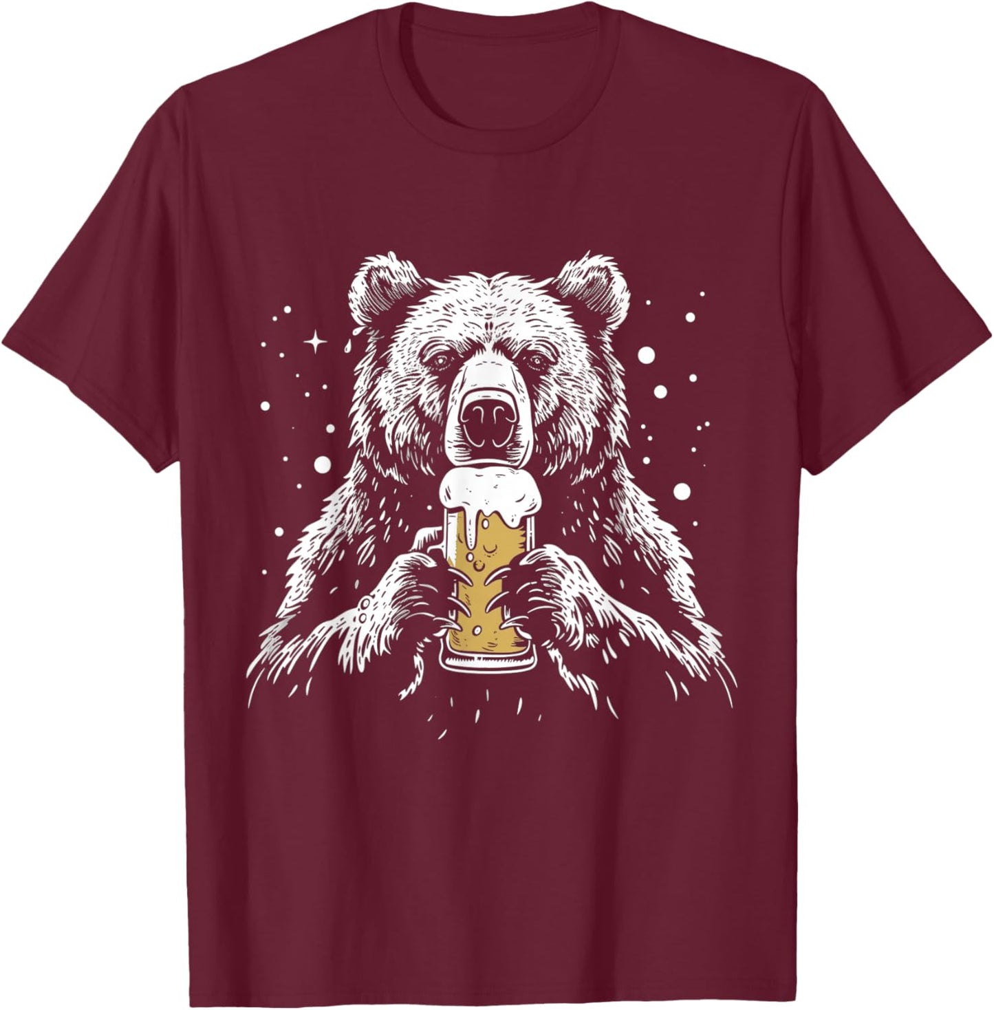 Bear Drinking Beer Funny Grizzly Bear Camping Party T-Shirt - T-Shirt | Maroon