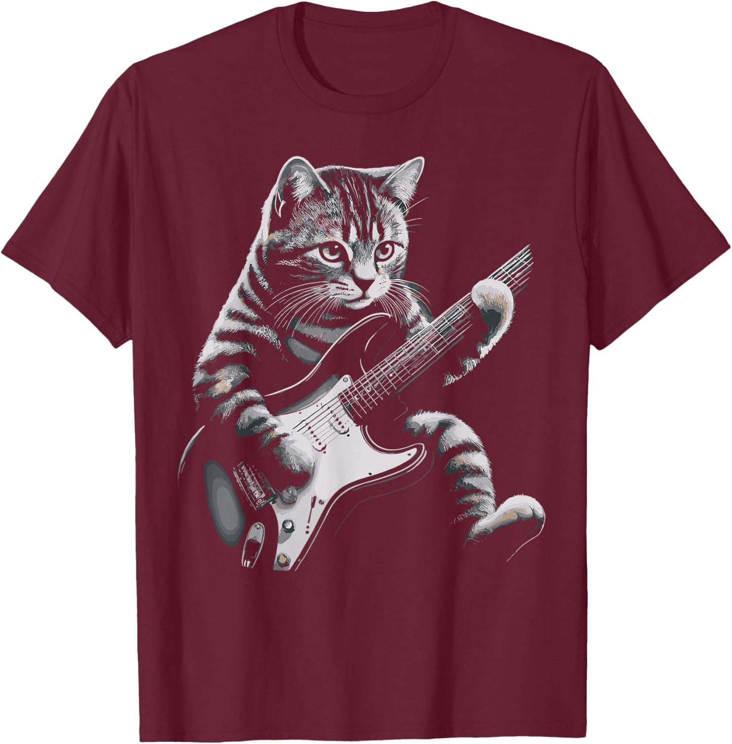 Cat Rock Guitar Funny Cat playing Guitar T-Shirt - T-Shirt | Maroon