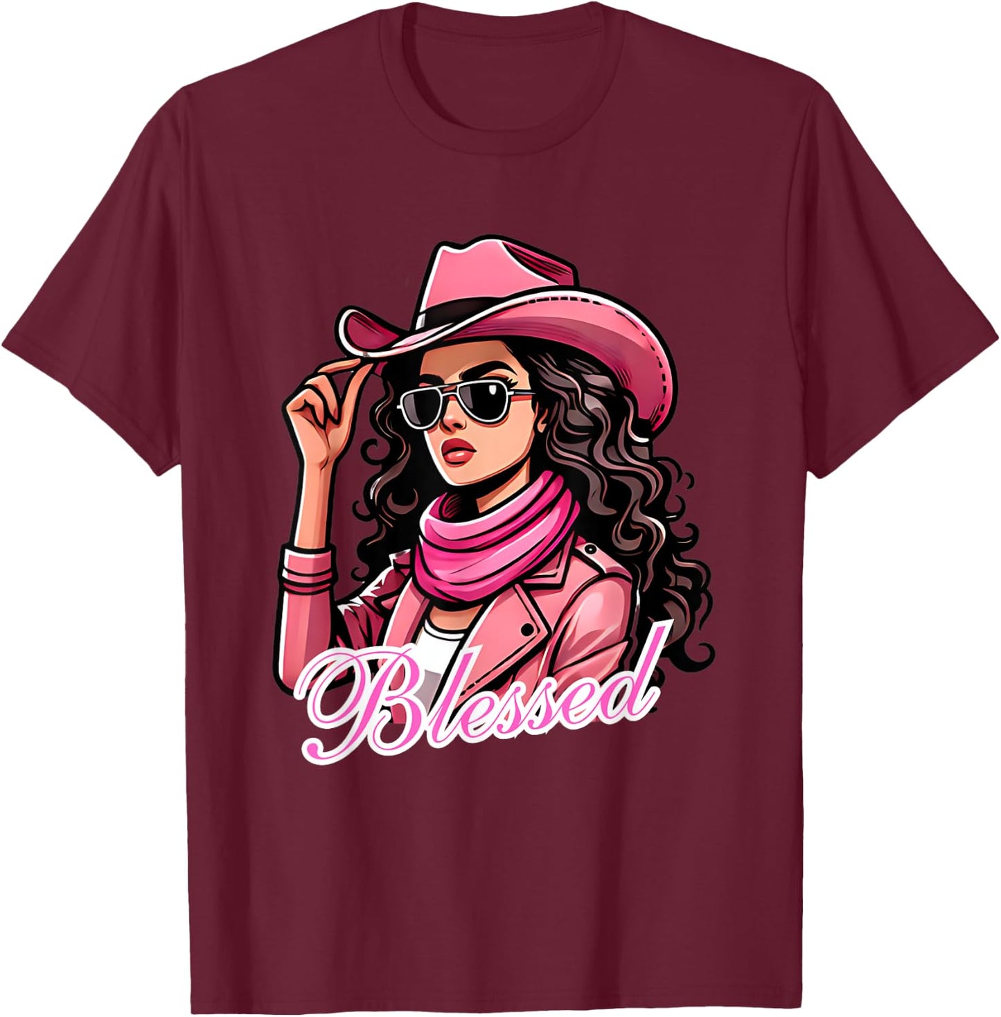 Blessed Black Cowgirl Western Swag African Christian Woman T-Shirt - T-Shirt | Maroon