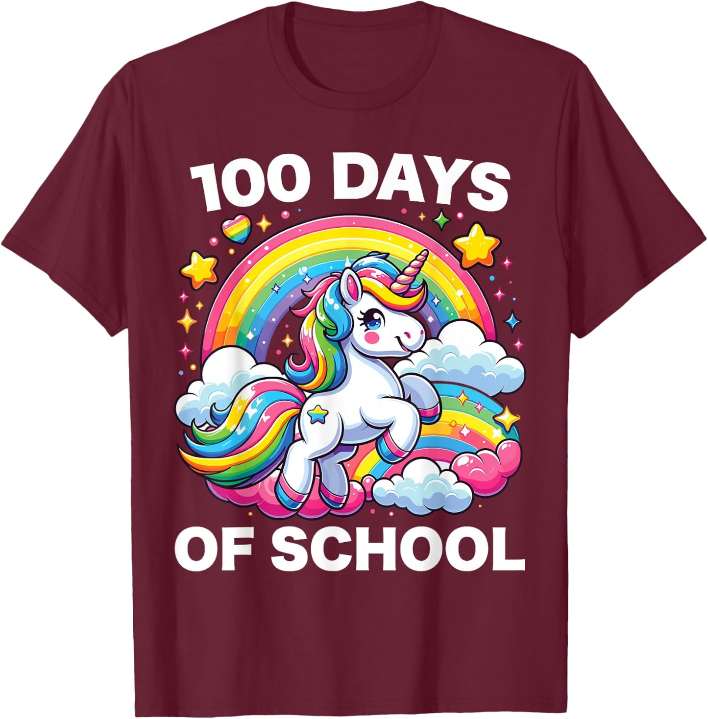 100 Days of School Unicorn Girls Teacher 100th Day of School T-Shirt - T-Shirt | Maroon