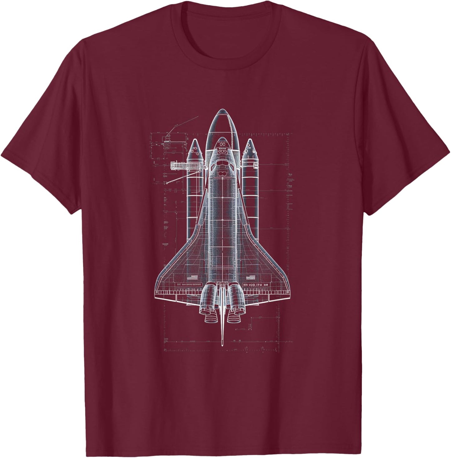 Space Shuttle Blueprint T-Shirt - T-Shirt | Maroon