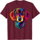 Colorful Short-Haired Dachshund Wiener Dog Face Cute Black T-Shirt - T-Shirt | Maroon
