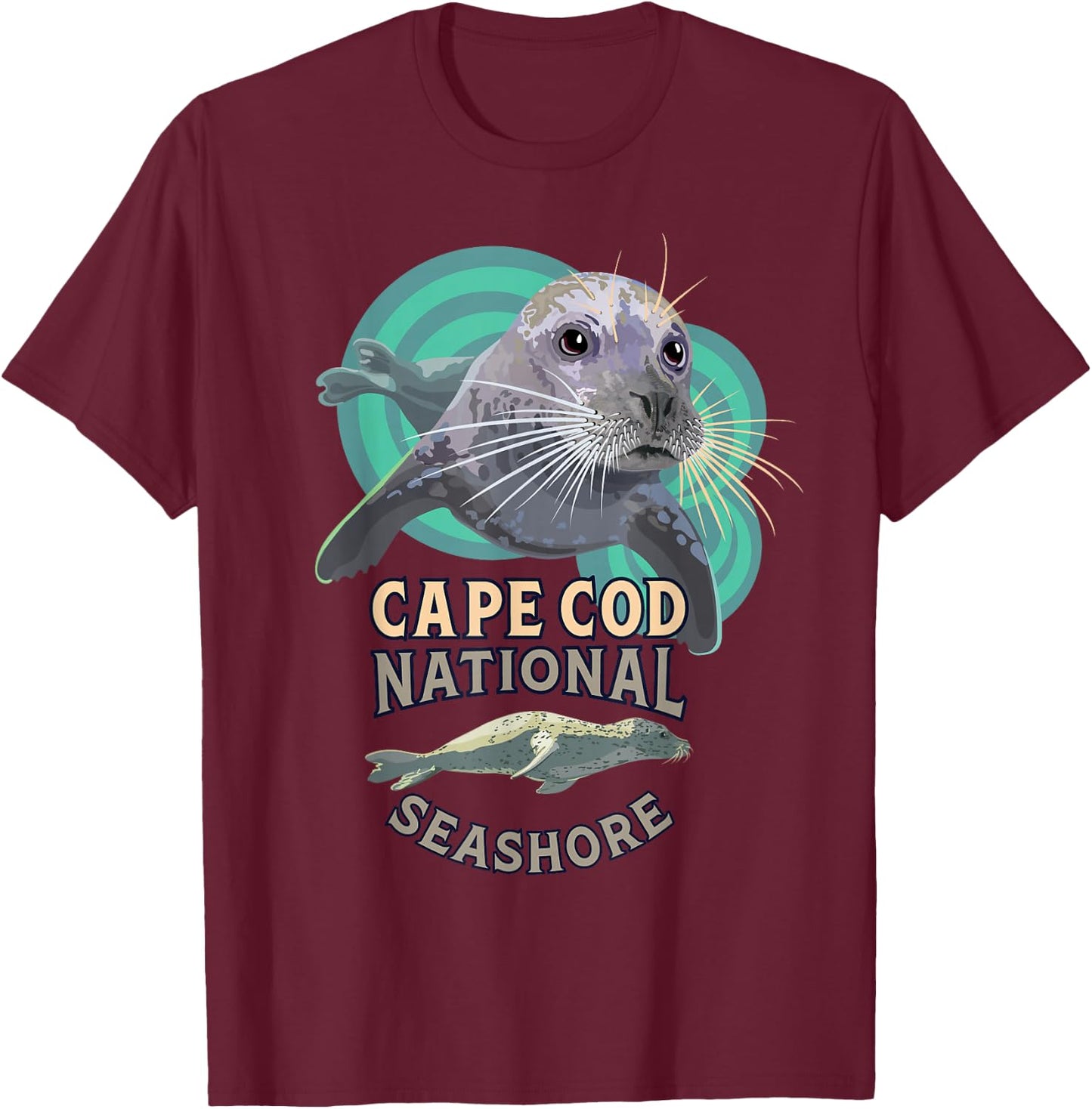 Harbor Seal at Cape Cod National Seashore Beach Souvenir T-Shirt - T-Shirt | Maroon