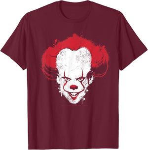 IT: Chapter Two Pennywise Big Face Paint Splatter T-Shirt - T-Shirt | Maroon