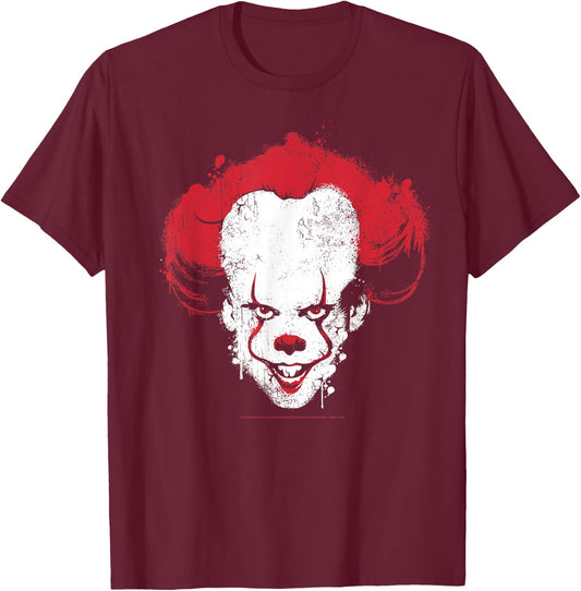 IT: Chapter Two Pennywise Big Face Paint Splatter T-Shirt - T-Shirt | Maroon