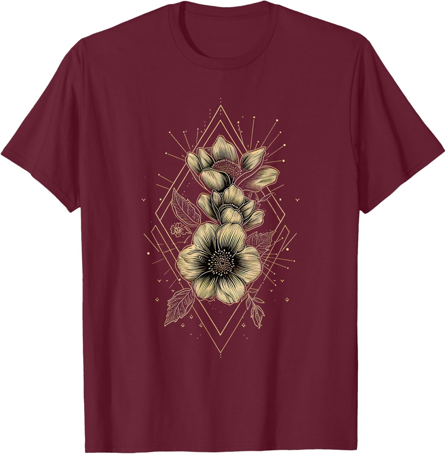 Botanical Harmony Minimalist Flower Graphic T-Shirt - T-Shirt | Maroon