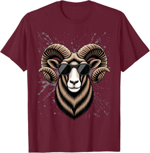 Retro Ram in Sunglasses Men Women Kids Novelty Funny T-Shirt - T-Shirt | Maroon