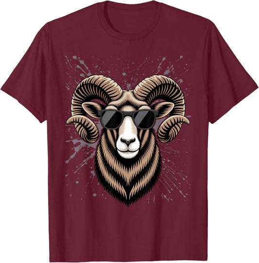 Retro Ram in Sunglasses Men Women Kids Novelty Funny T-Shirt - T-Shirt | Maroon